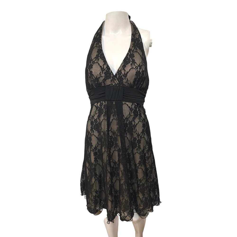 Speechless Black Lace Halter Dress Size M Floral Babydoll Cocktail Whimsigoth‎